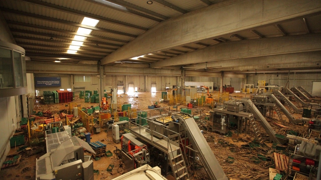 Foto cedida por Patatas Aguilar S.A. - La planta tras la DANA del 29 de octubre de 2024